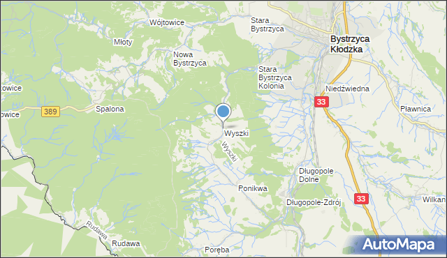 mapa Wyszki, Wyszki gmina Bystrzyca Kłodzka na mapie Targeo